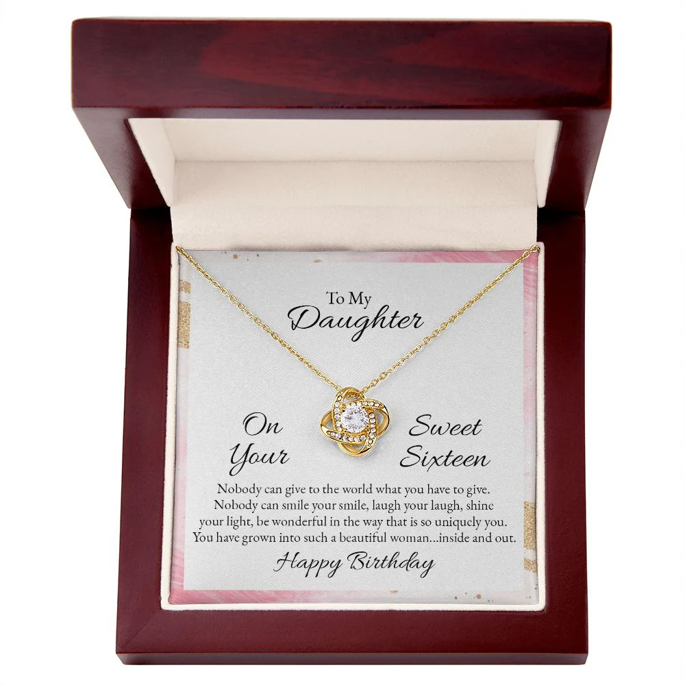 Daughter Your Gift to World Infinity Knot CZ Necklace Gold Tone Luxury Box